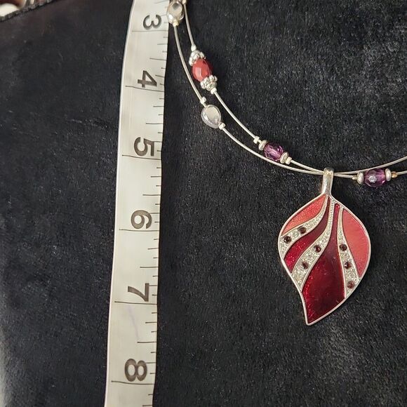 Red & Silver Leaf Pendant Necklace - Picture 3 of 3